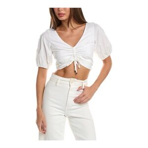 NWT PINKO Venezia Crop Puff Sleeve Cotton Top in White Size US 2